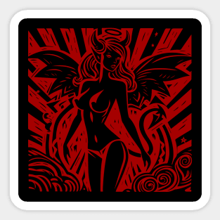 Lino Cut Devil Girl Sticker